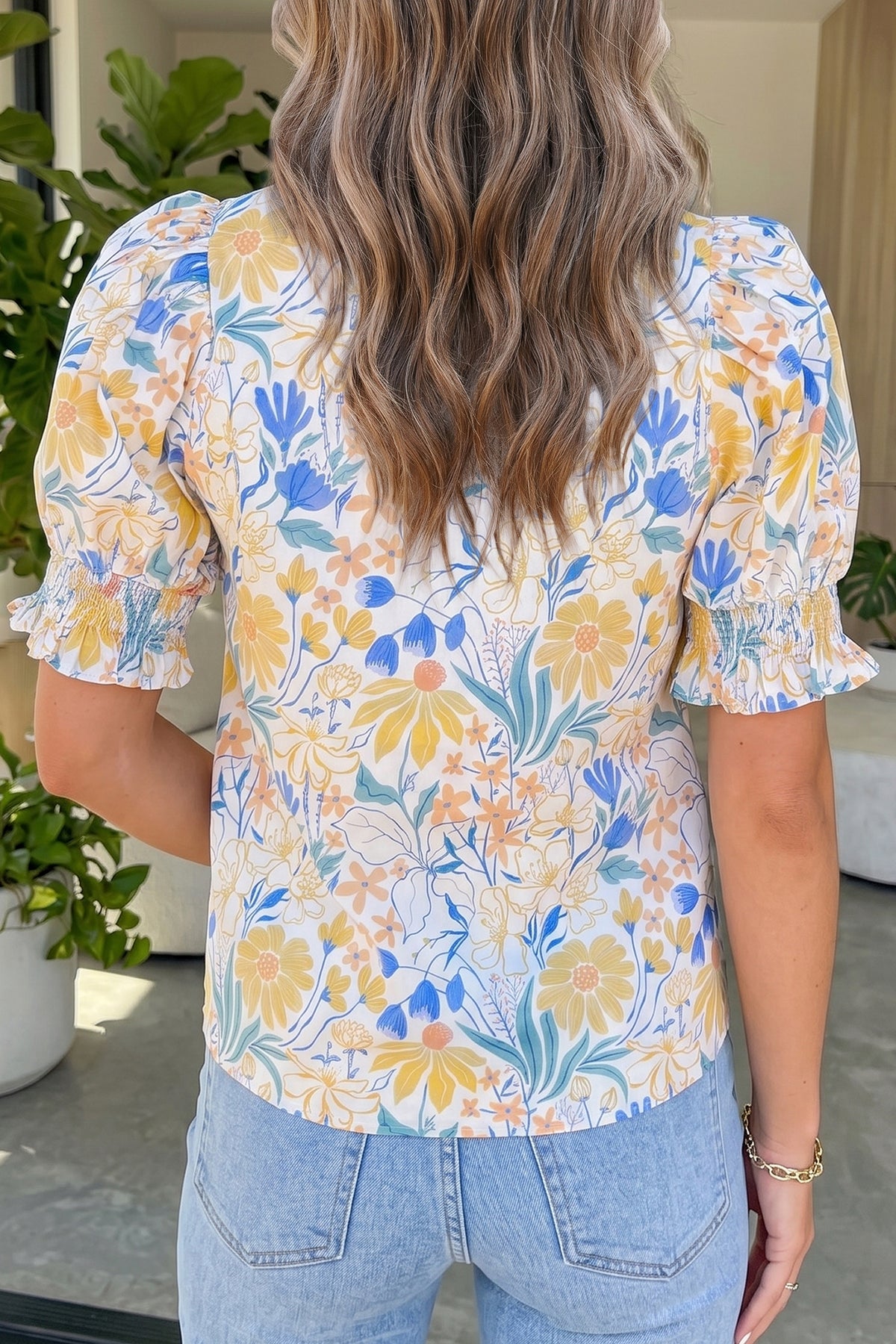 Floral Print Puff Sleeve Blouse