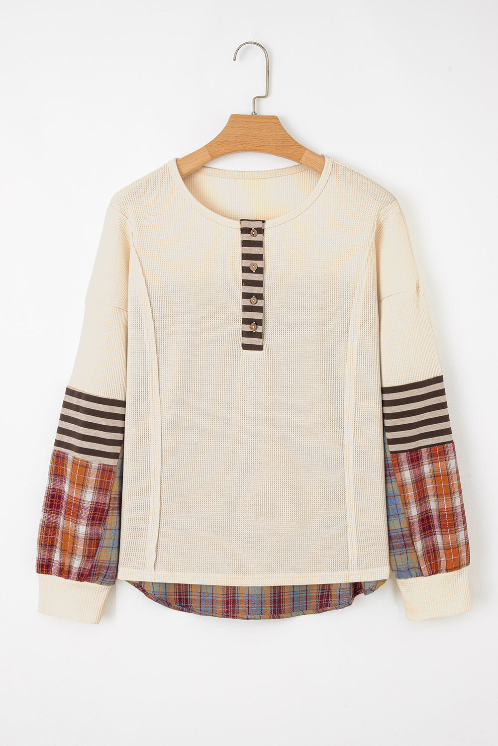 Waffle Plaid Henley Knit Top