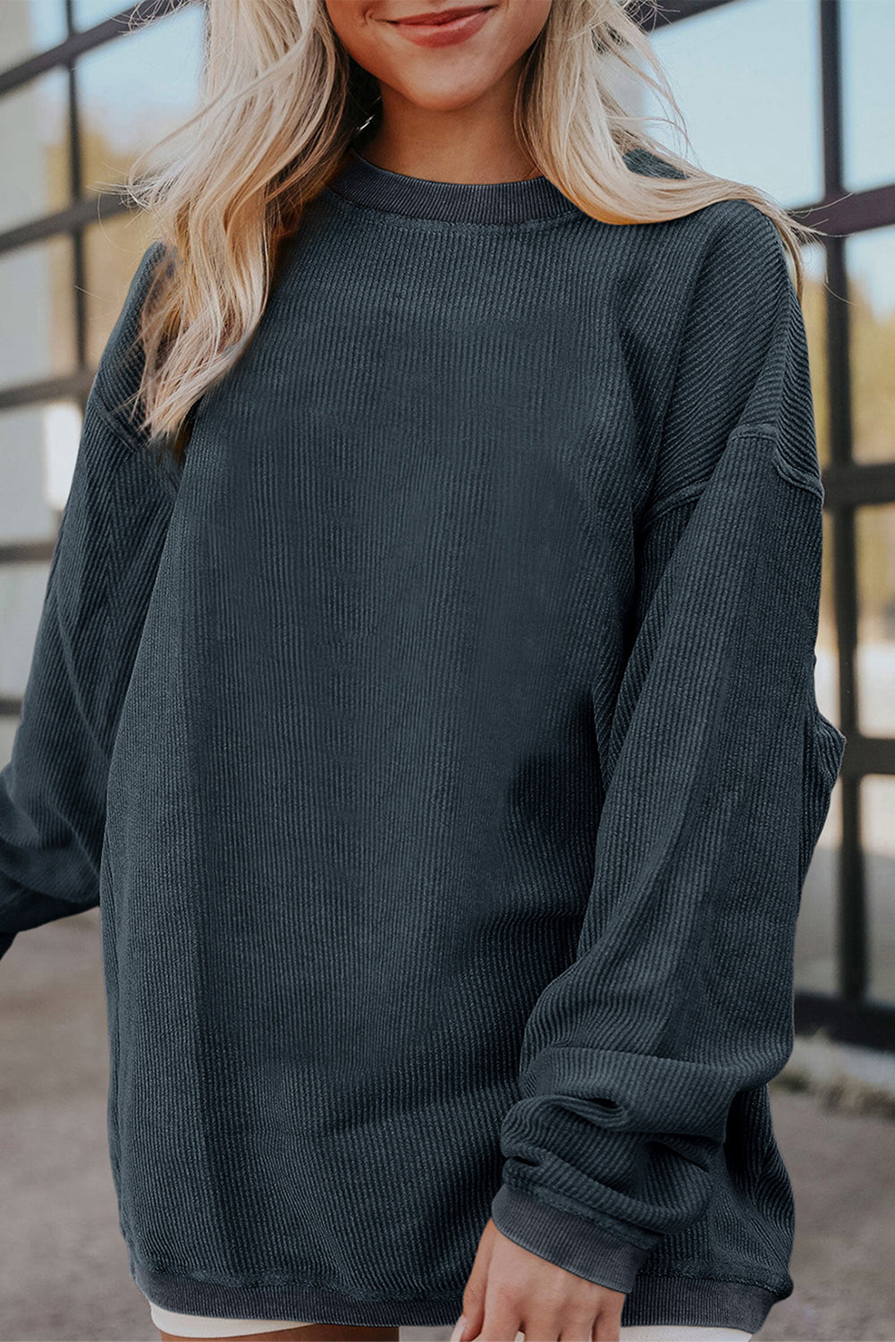 Smoke Gray Corduroy Oversized Sweatshirt