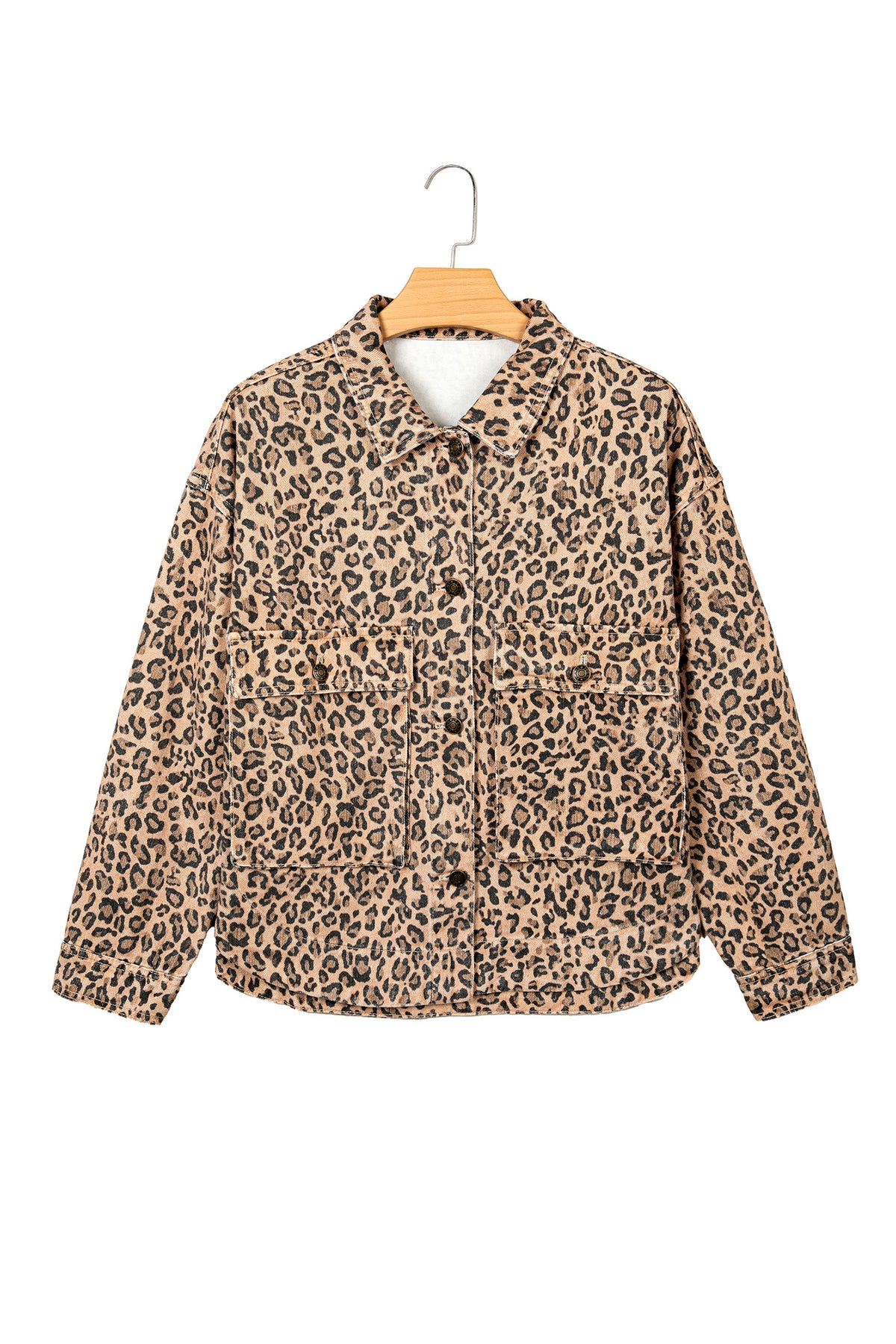 Leopard Print Long Sleeve Denim Jacket