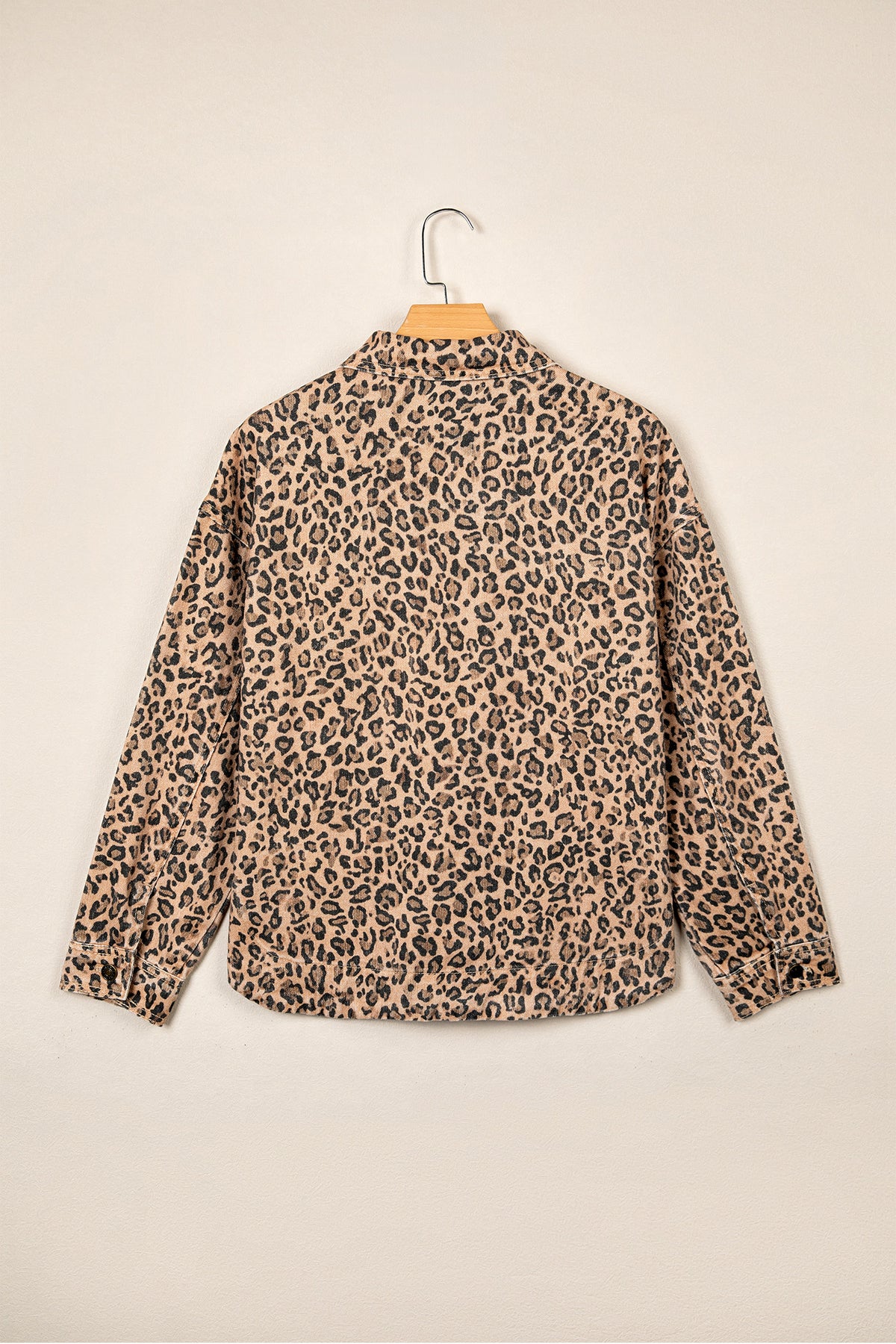 Leopard Print Long Sleeve Denim Jacket