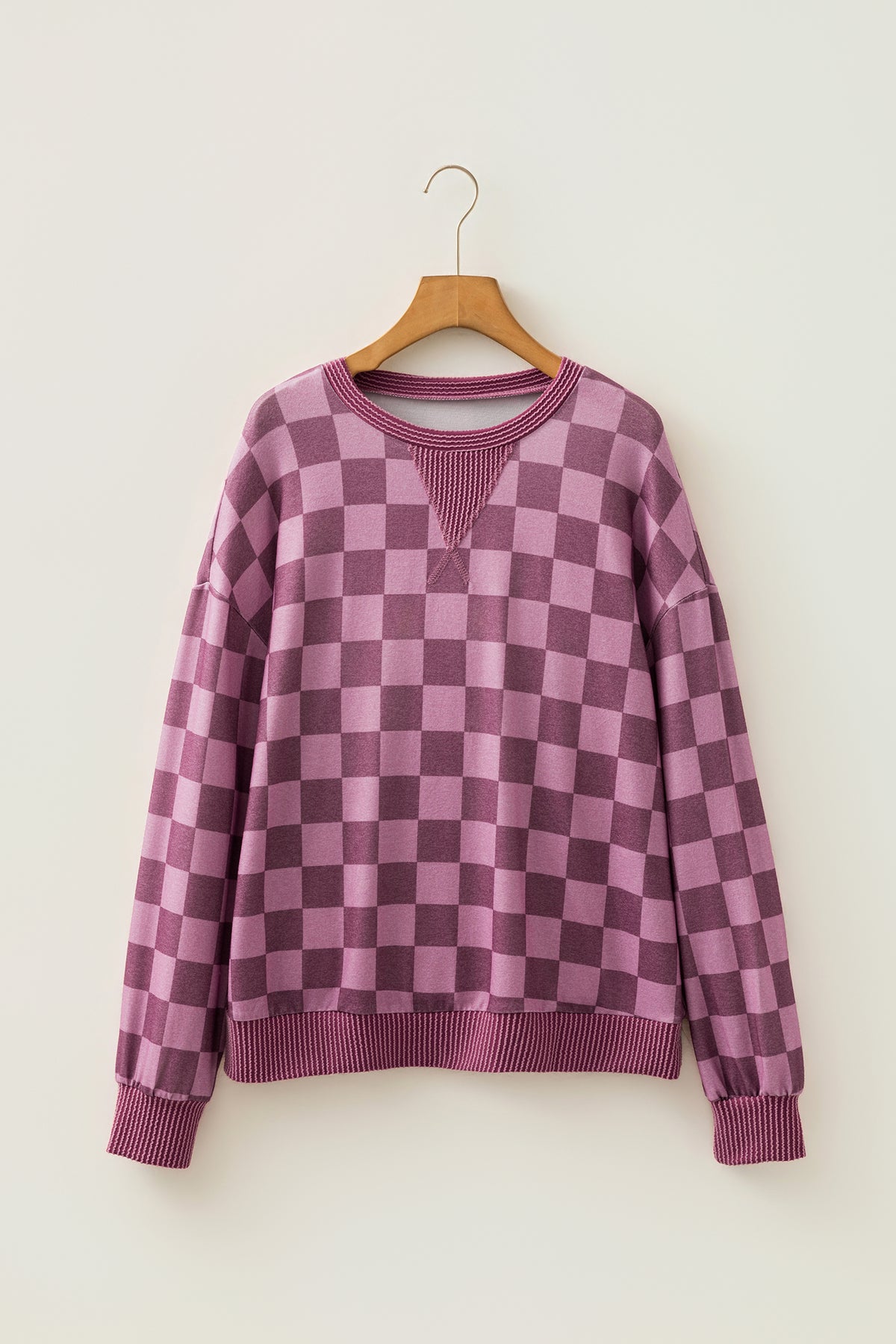 Checkered Long Sleeve Pullover Top