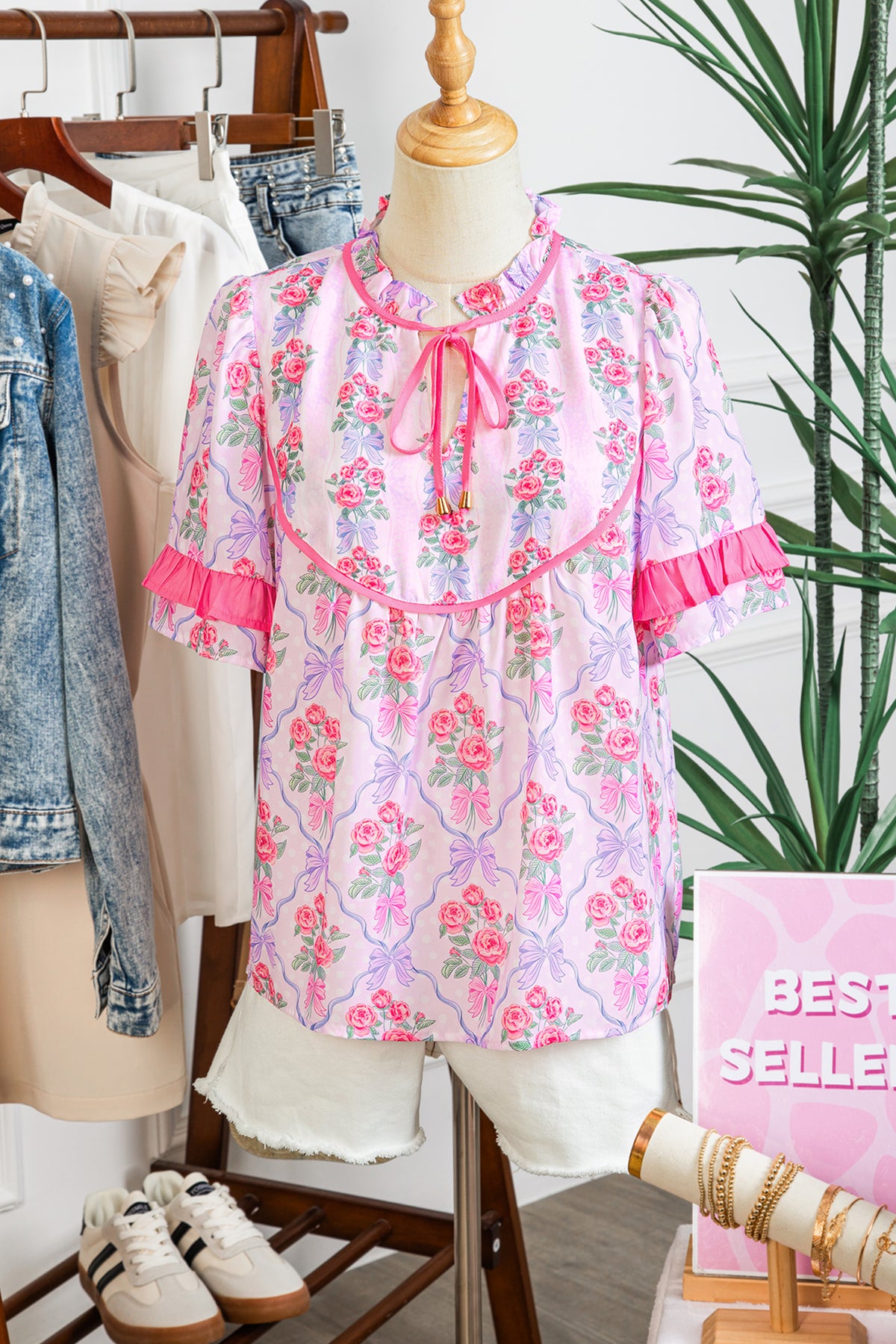 Floral Bow Printed Blouse