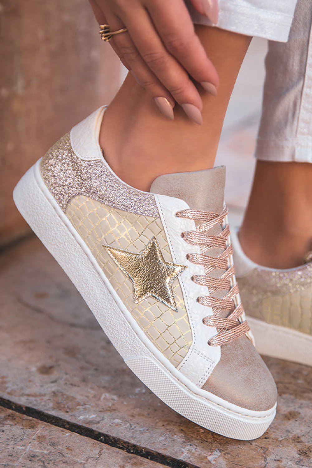 Dearlove Gold Lace-up Sneakers