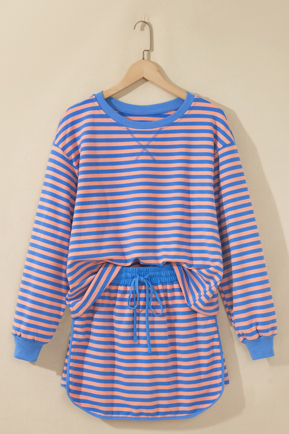 Stripe Long Sleeve Pullover Skort Set