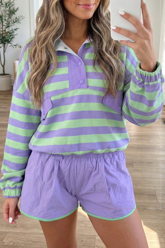 Stripe Long Sleeve Top and Shorts Set