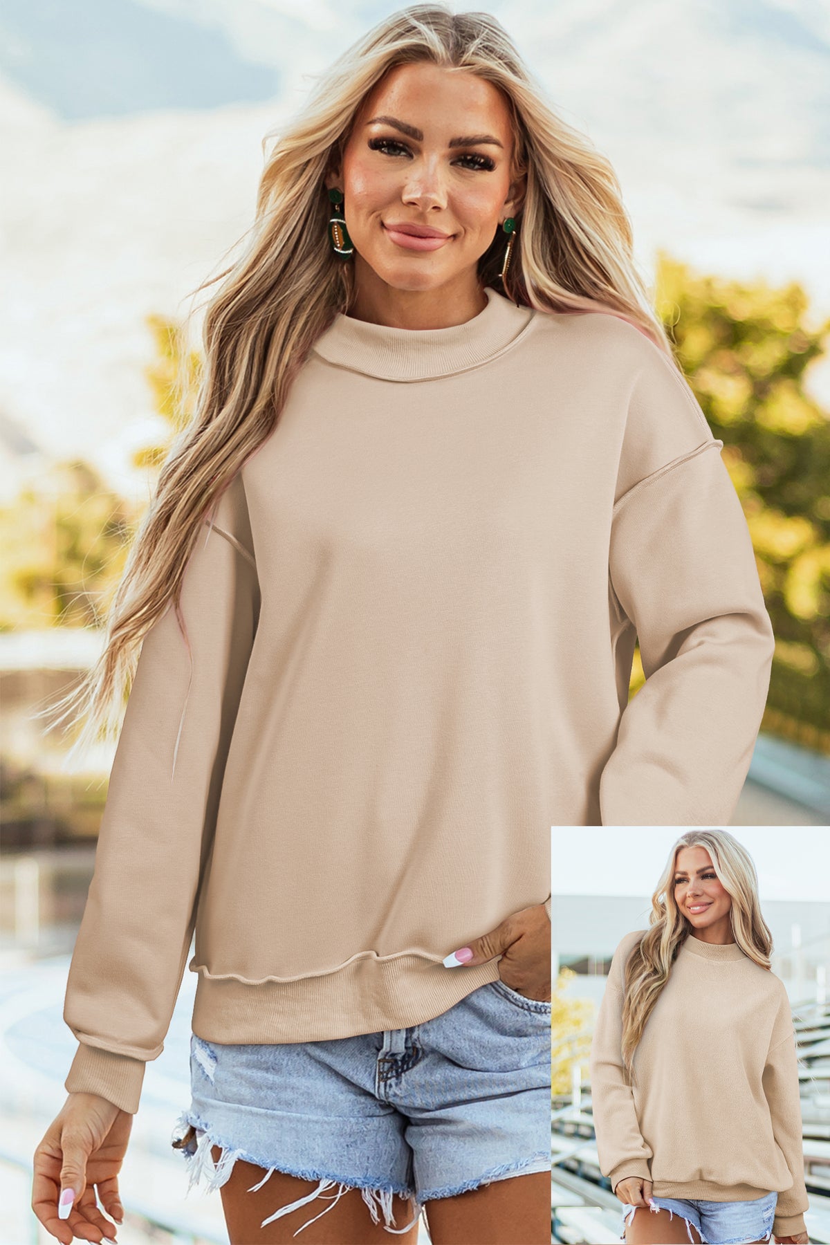 Oversize Reversible Mock Neck Sweatshirt