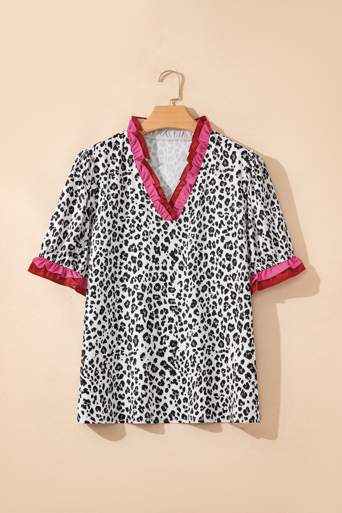 Leopard Print Short Sleeve Blouse