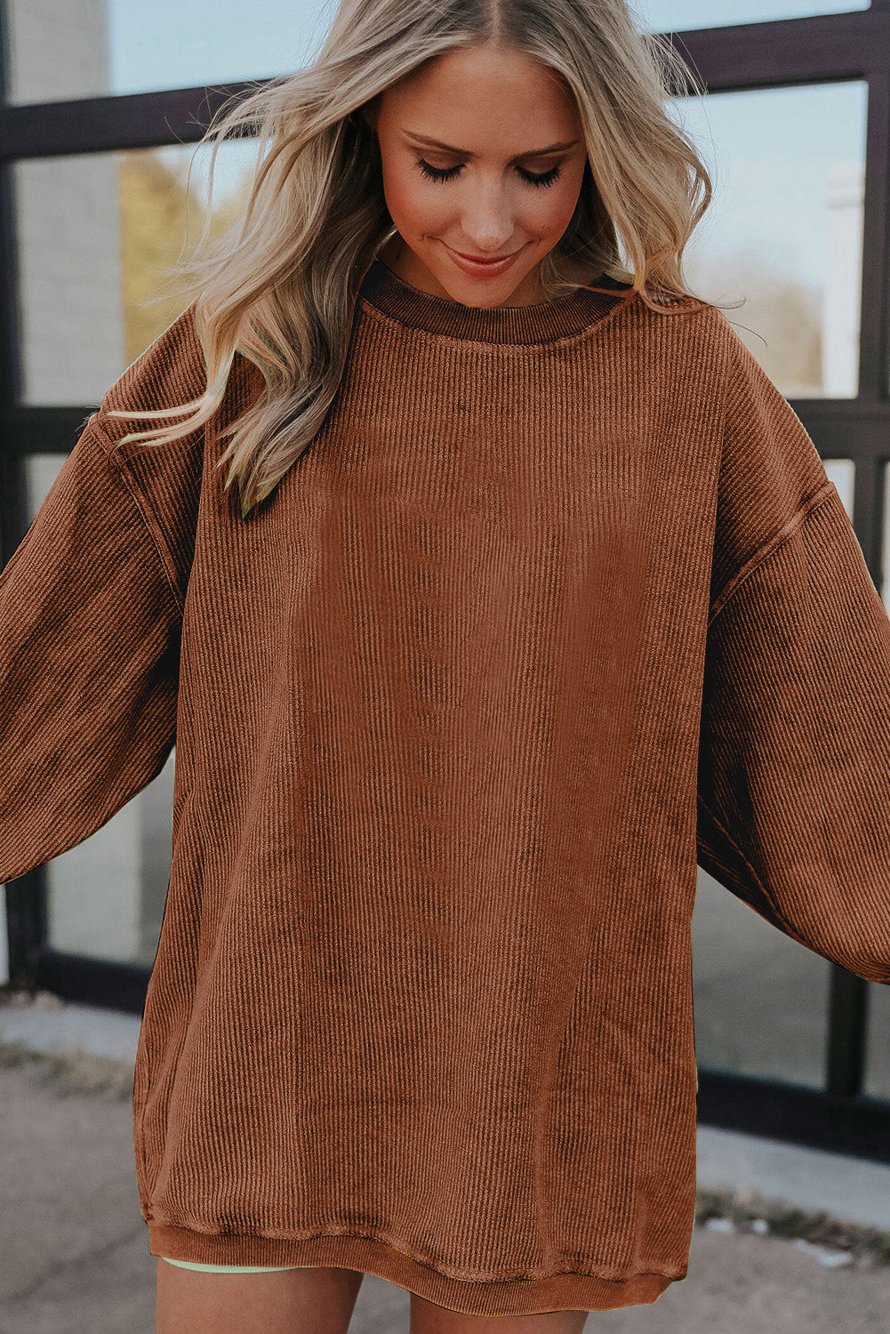 Smoke Gray Corduroy Oversized Sweatshirt