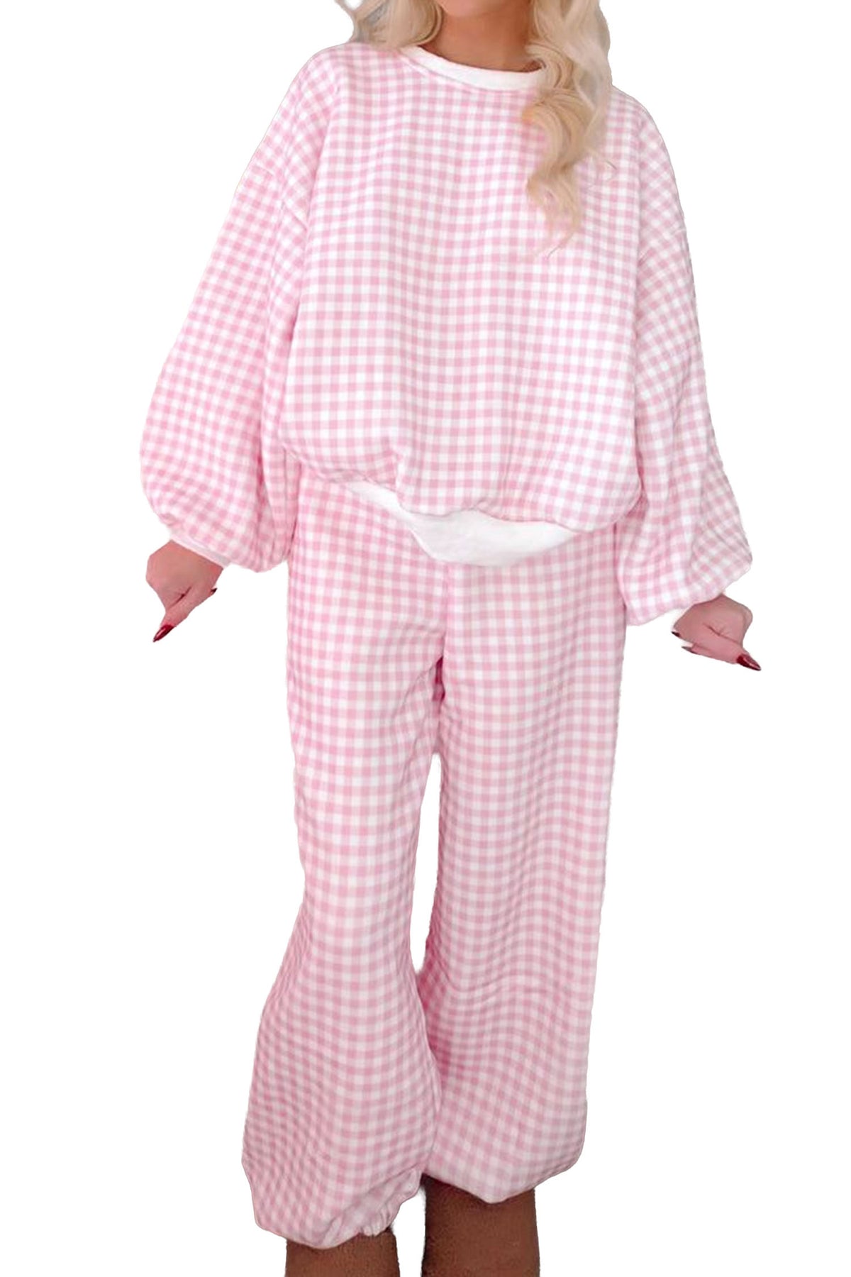 Plaid Long Sleeve Pant Set
