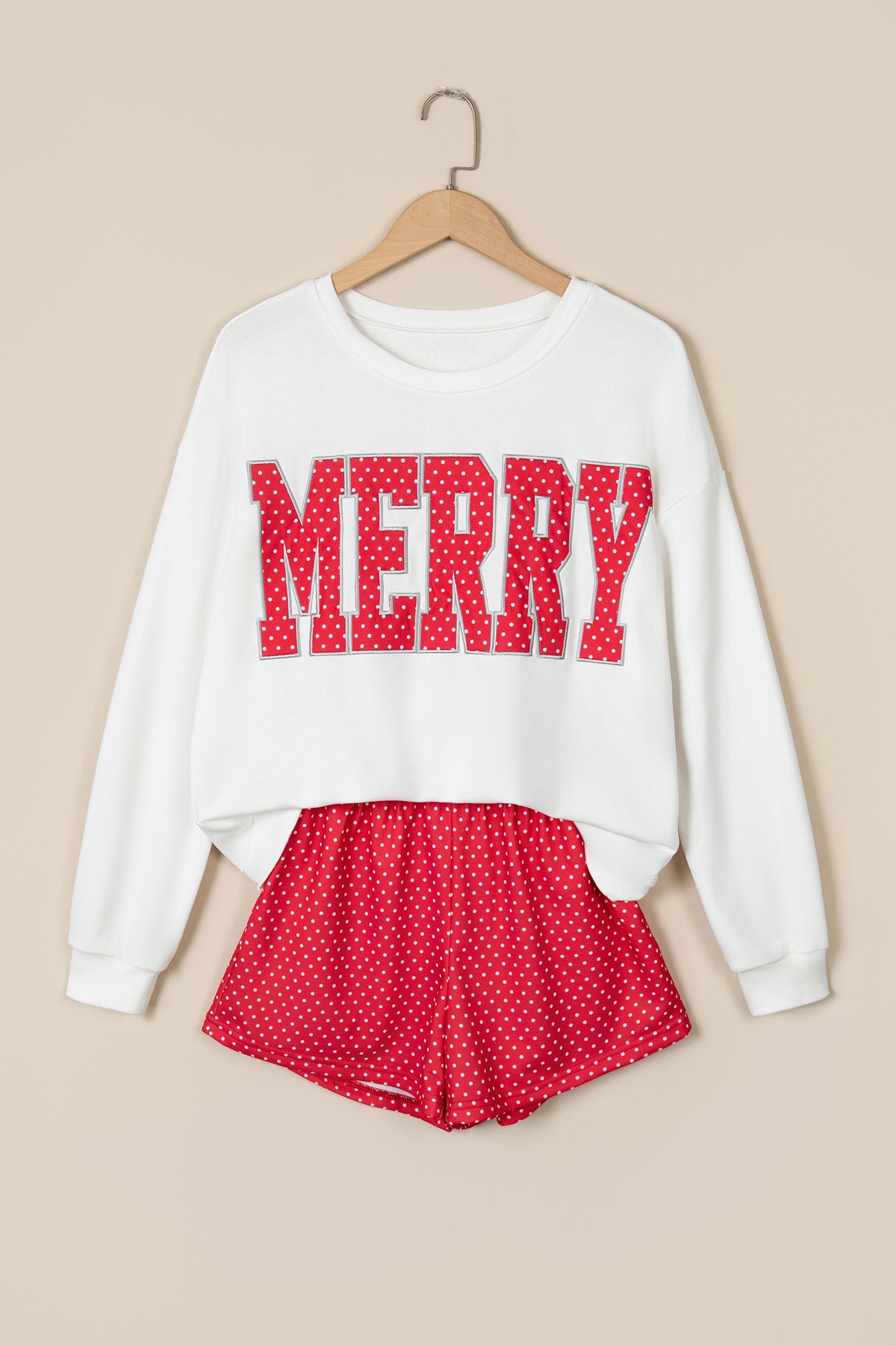 Plaid "MERRY" Long Sleeve Top and Shorts Set