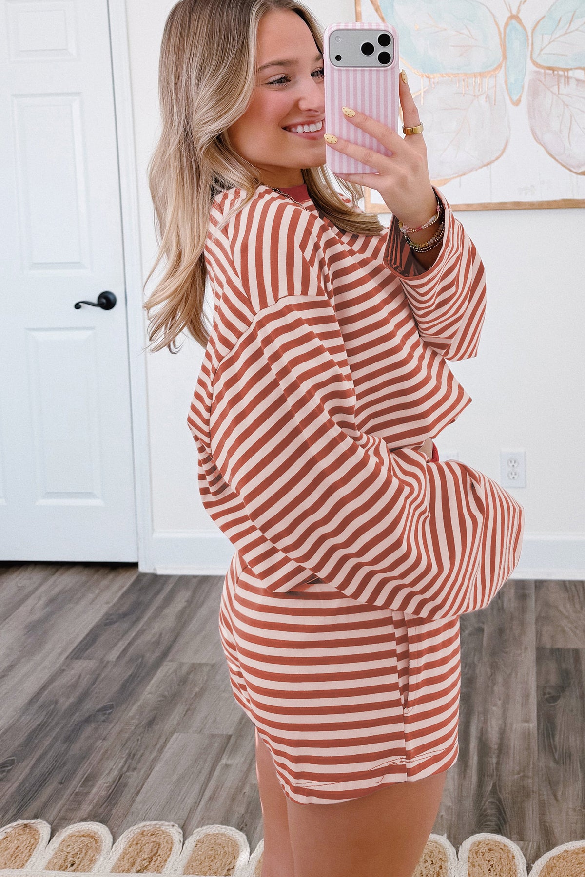 Stripe Relaxed Long Sleeve Top w/ Short Set