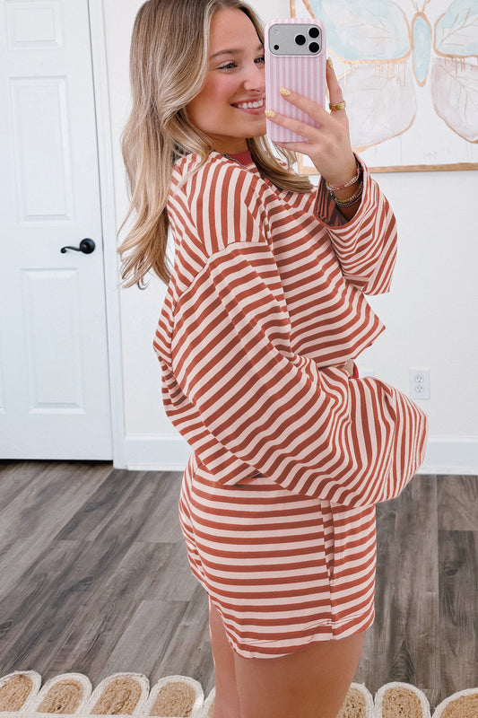 Stripe Relaxed Long Sleeve Top w/ Short Set