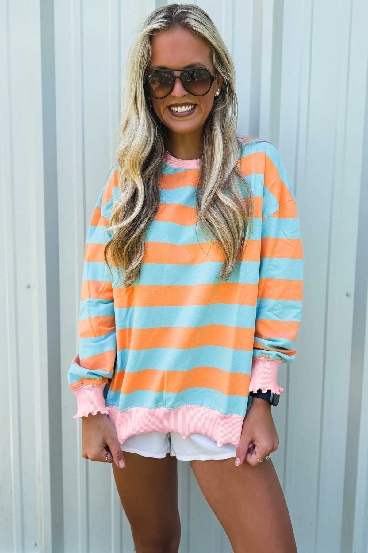 Orange Stripe Long Sleeve Top