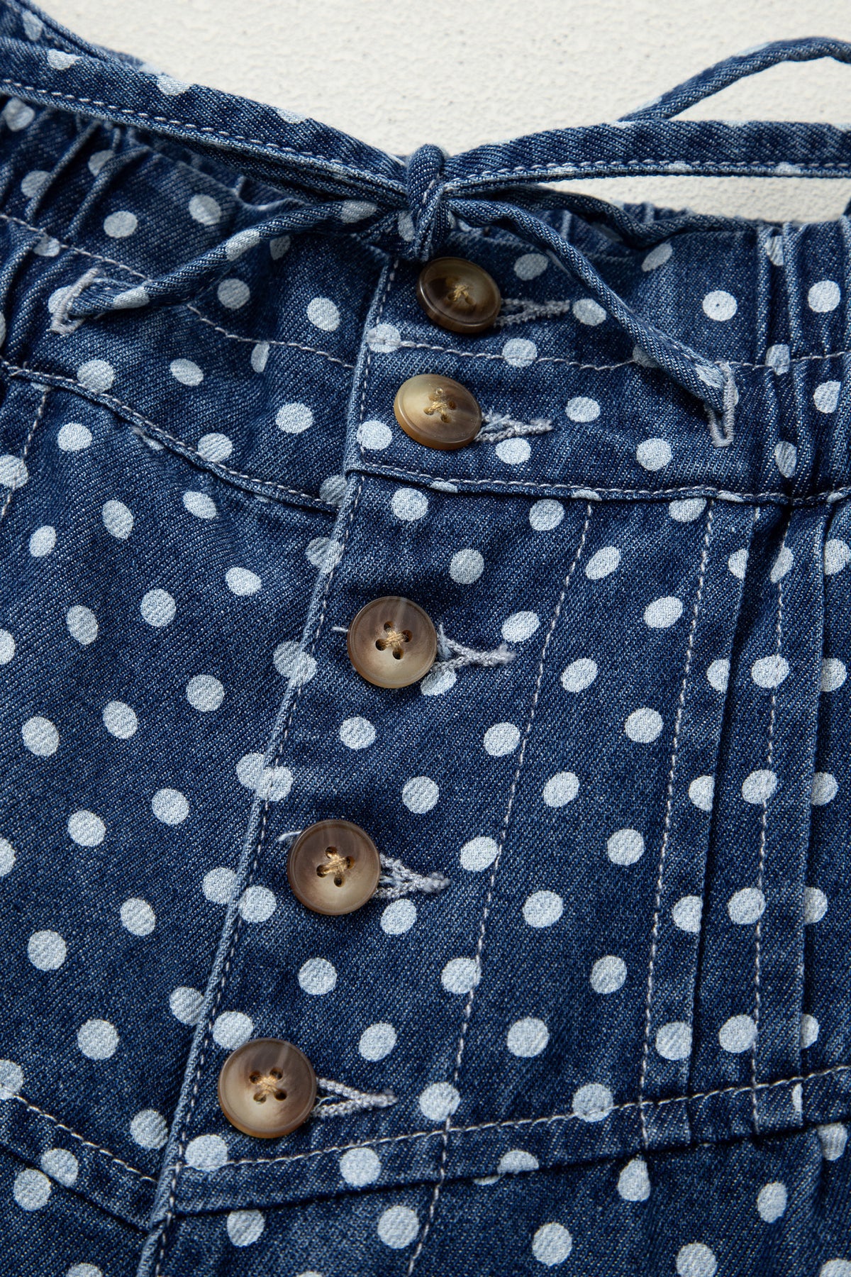 Polka Dot Button Pleated Wide Leg Jeans