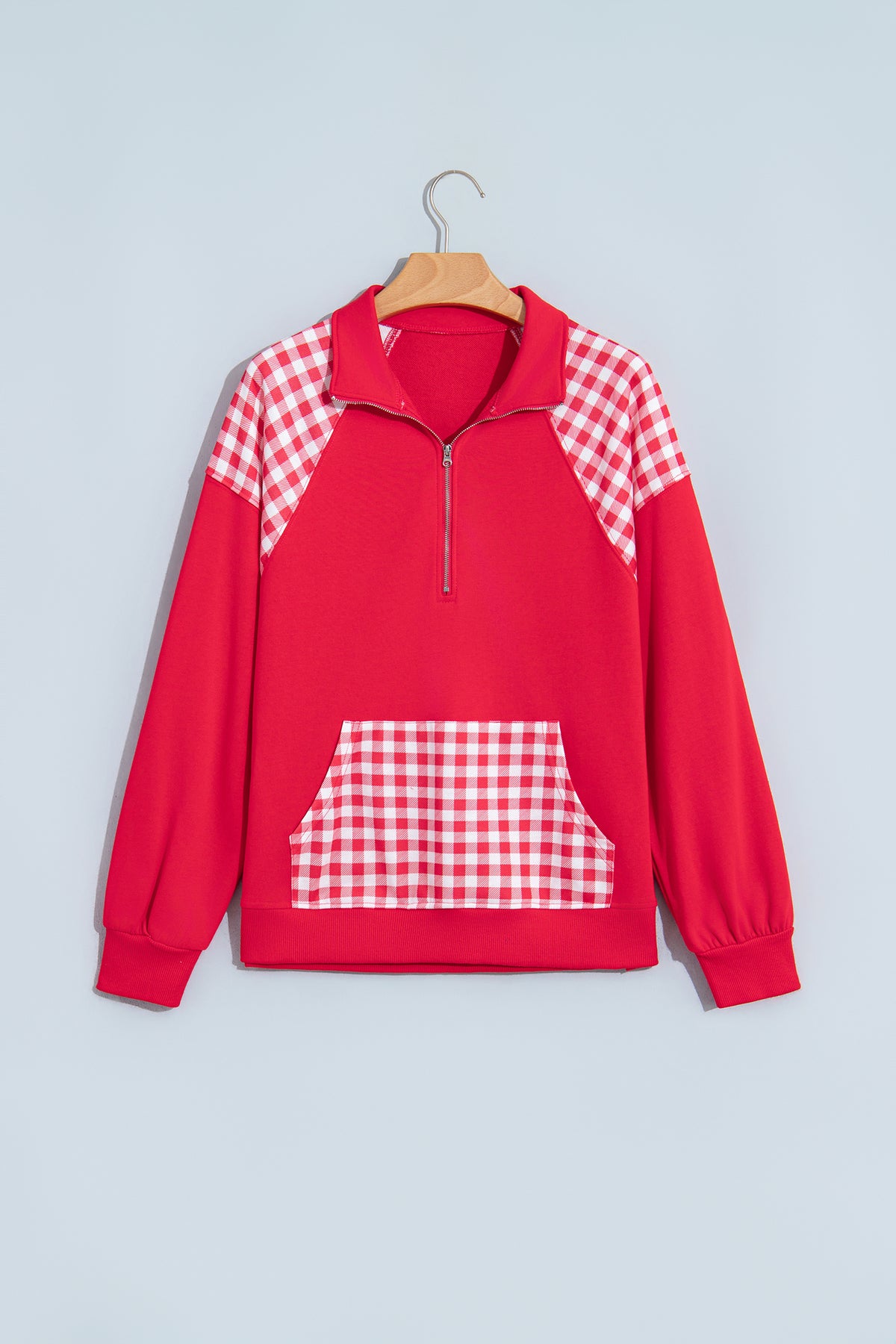 Plaid Pocket Quarter Zip Sweatshirt