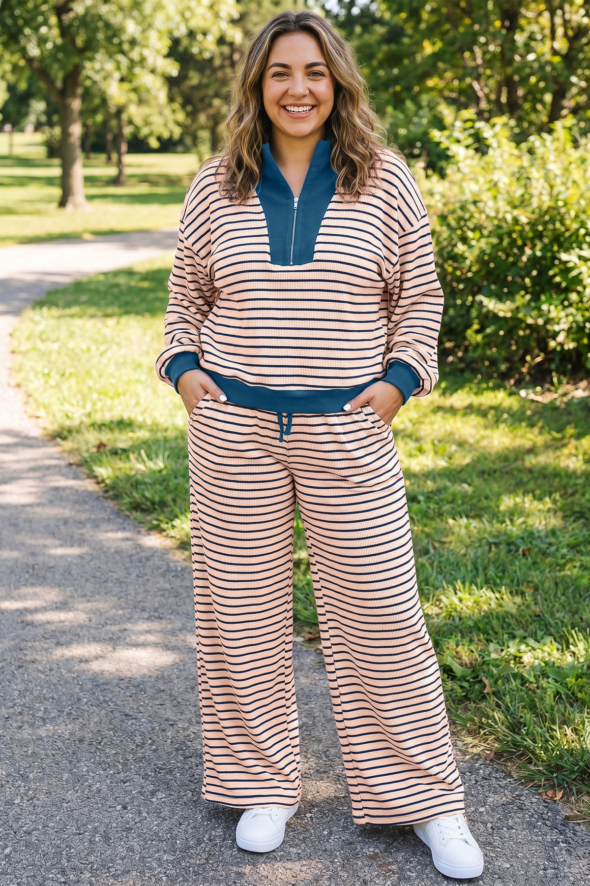 Striped Long Sleeve Plus Size Set