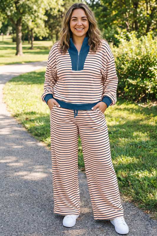 Striped Long Sleeve Plus Size Set