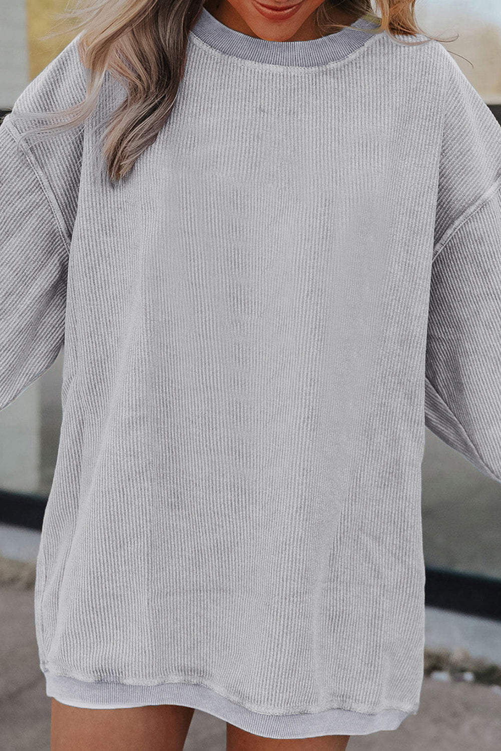 Smoke Gray Corduroy Oversized Sweatshirt