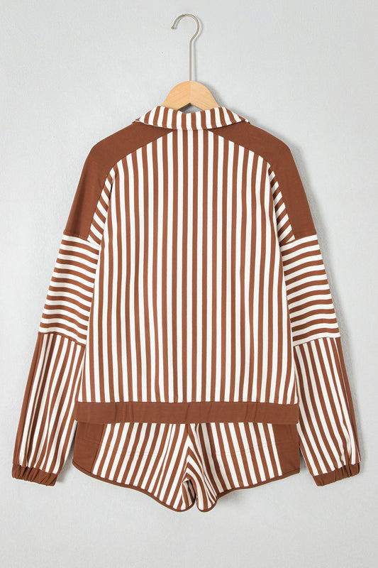 Stripe Quarter Zip Pullover w/Shorts Set