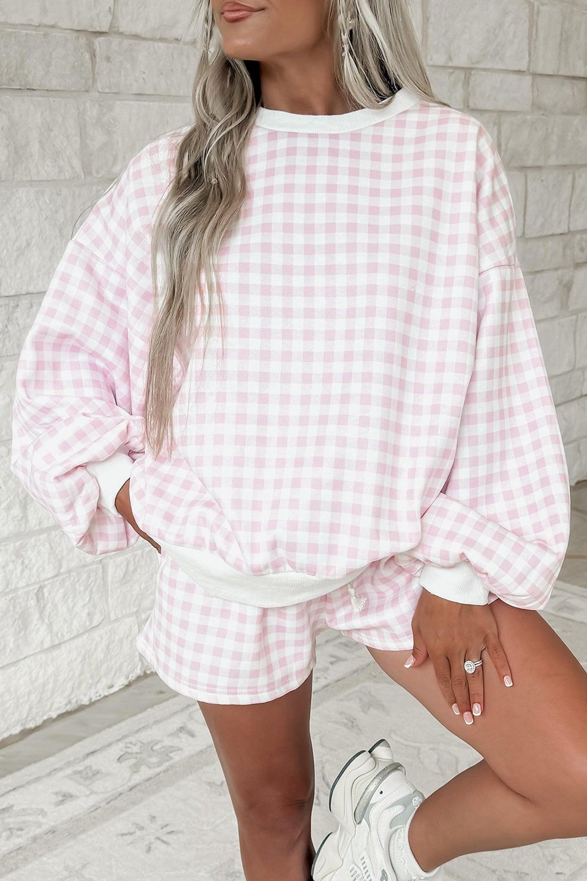Plaid Baggy Pullover w/Shorts Set