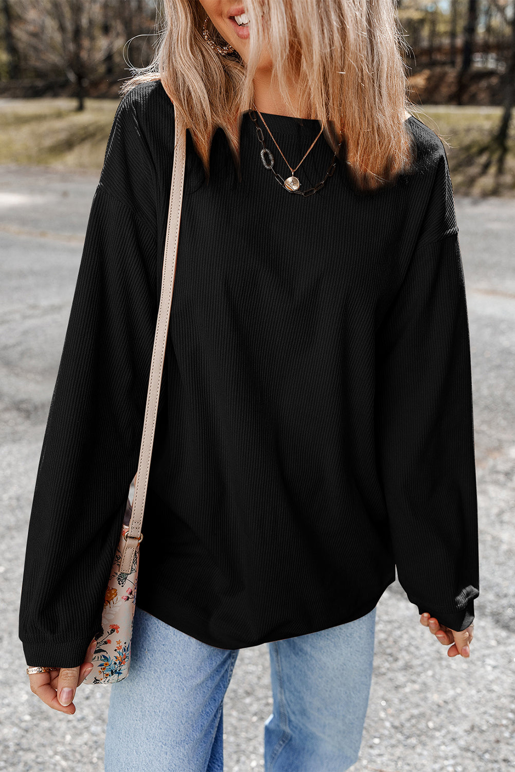 Smoke Gray Corduroy Oversized Sweatshirt