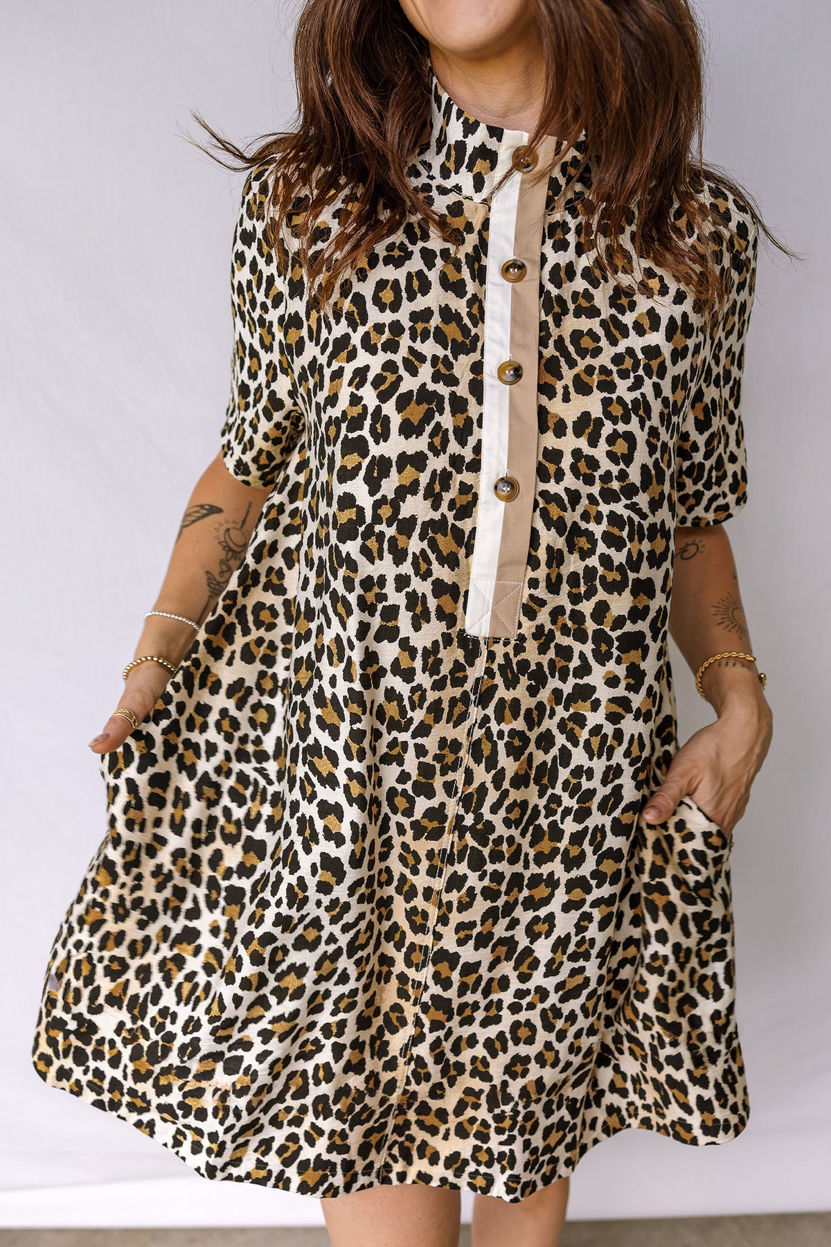 Short Sleeve Leopard Mini Dress with Pockets