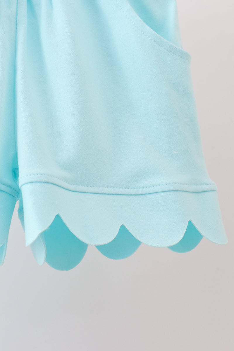 Aqua Scalloped Shorts Set
