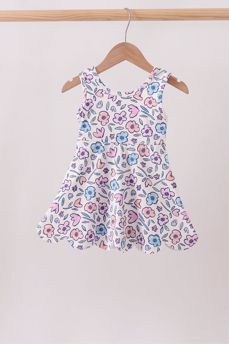 Floral Performance Scalloped Dress