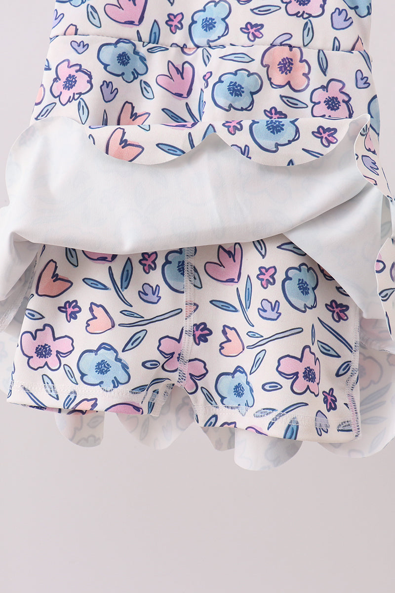 Floral Performance Scalloped Dress