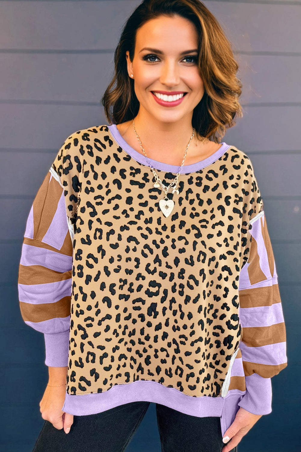 Leopard Striped Plus Size Shirt