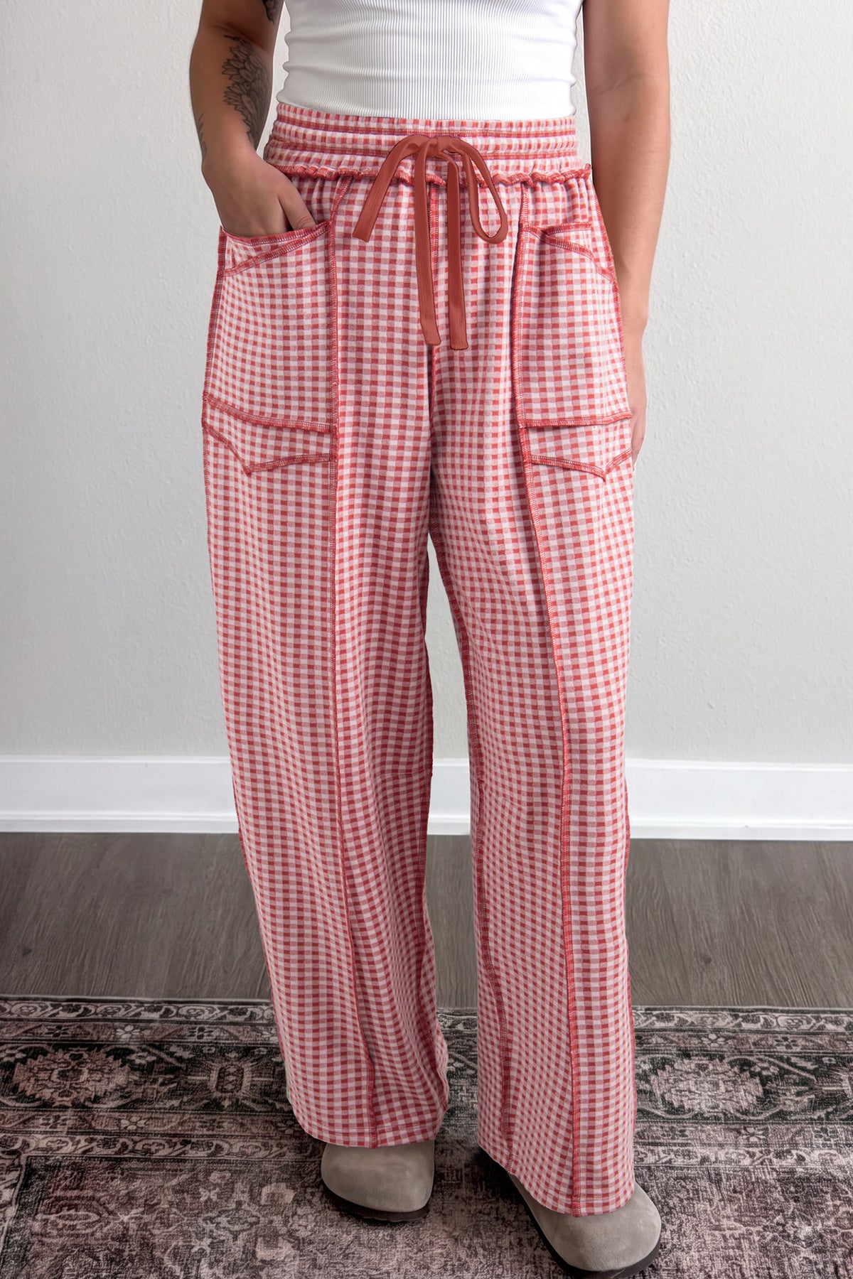 Plaid Drawstring Pants