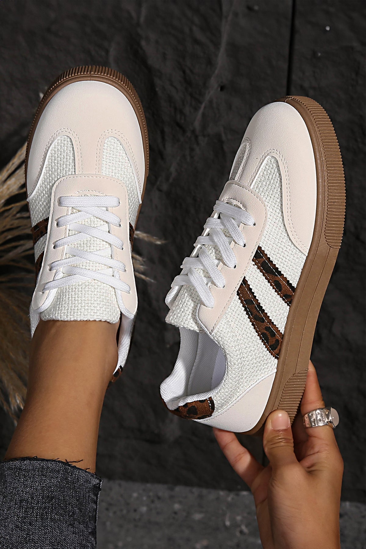 Leopard Patchwork Flat Sneakers