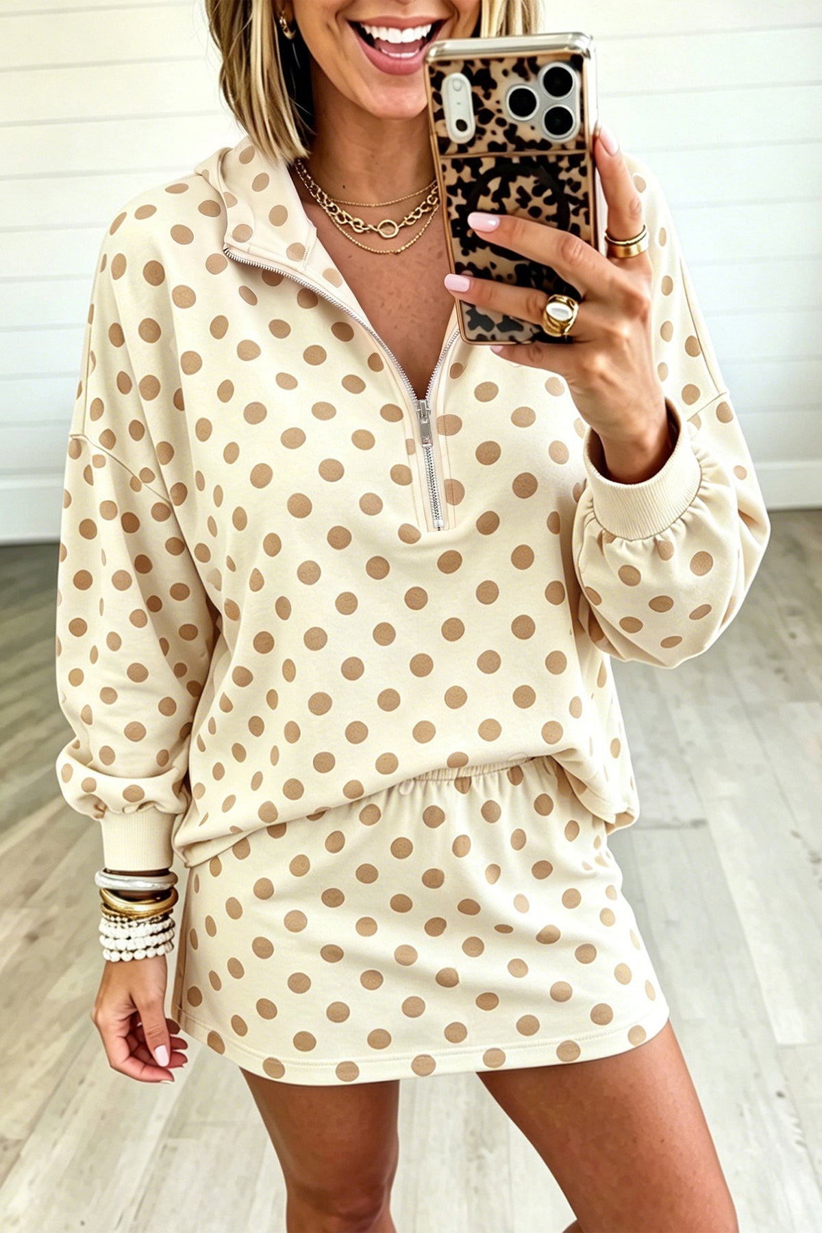 Polka Dot Long Sleeve Top w/Skort Set