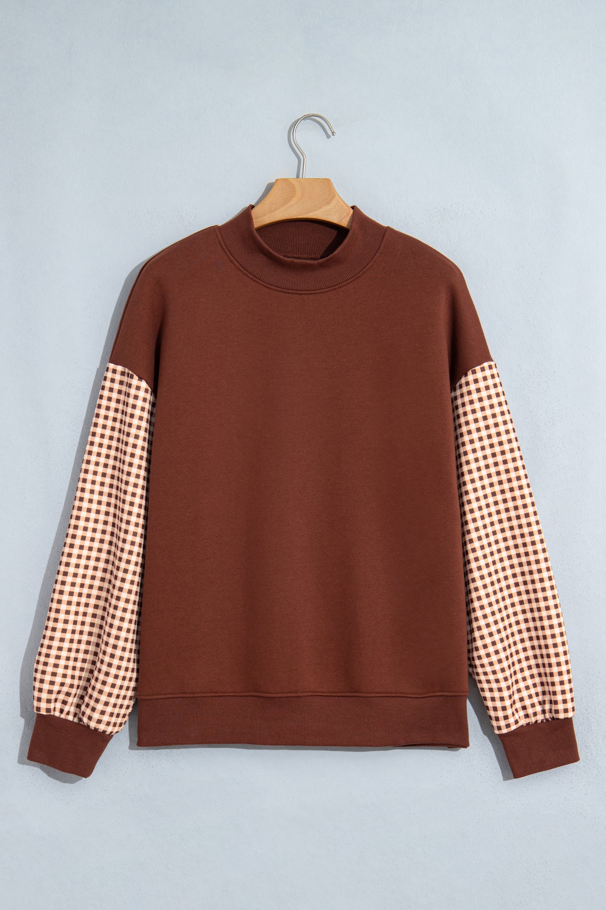 Plaid Sleeve Loose Tunic Sweatshirt