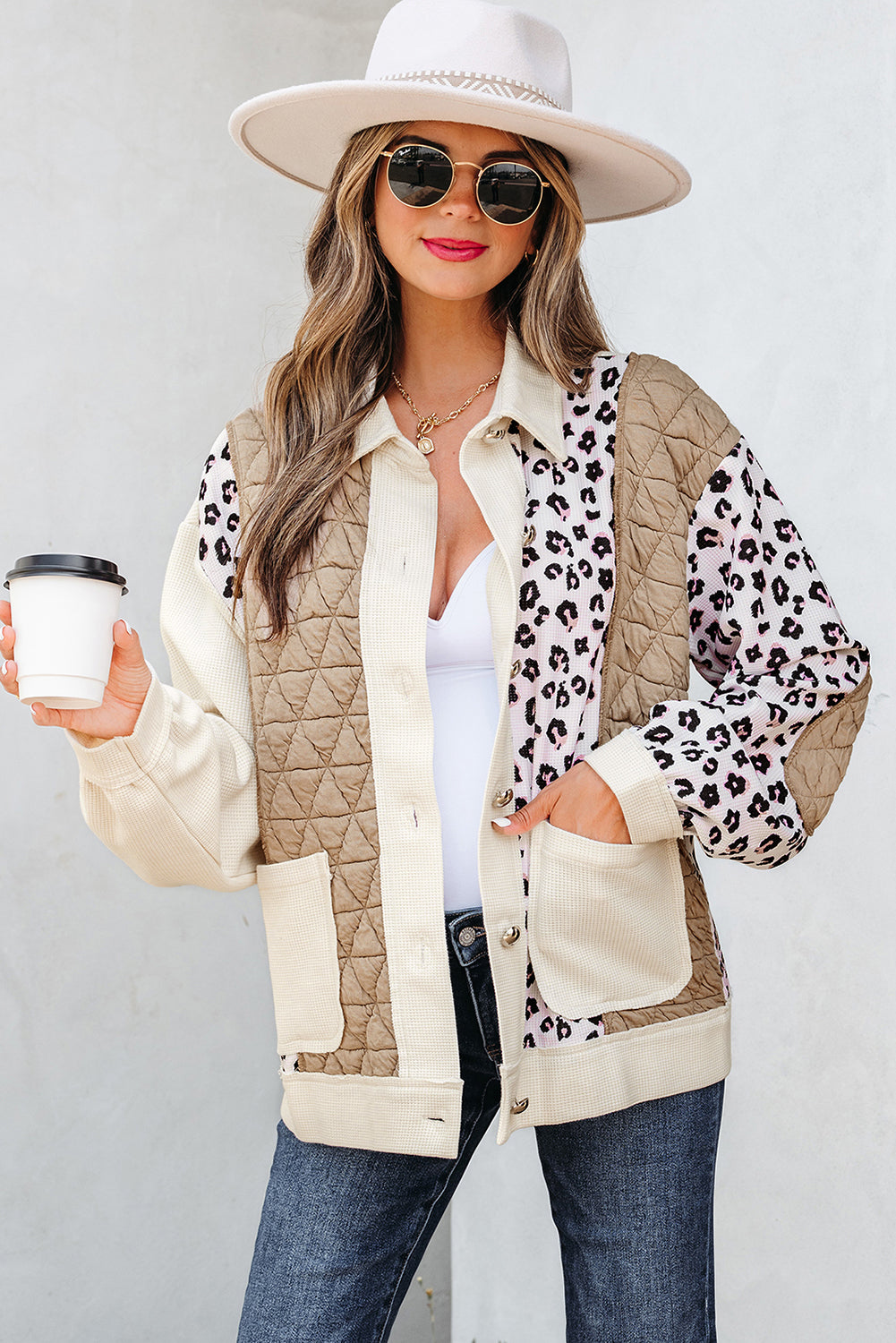 Leopard Waffle Quilted Jacket