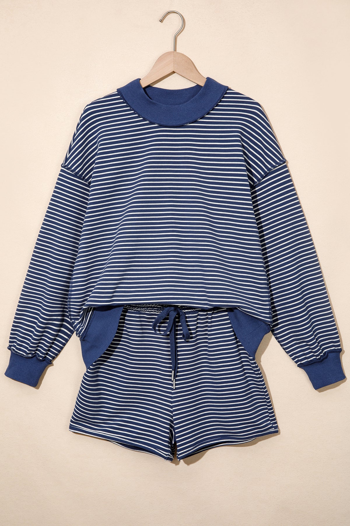 Striped Mock Neck Pullover w/ Shorts Set