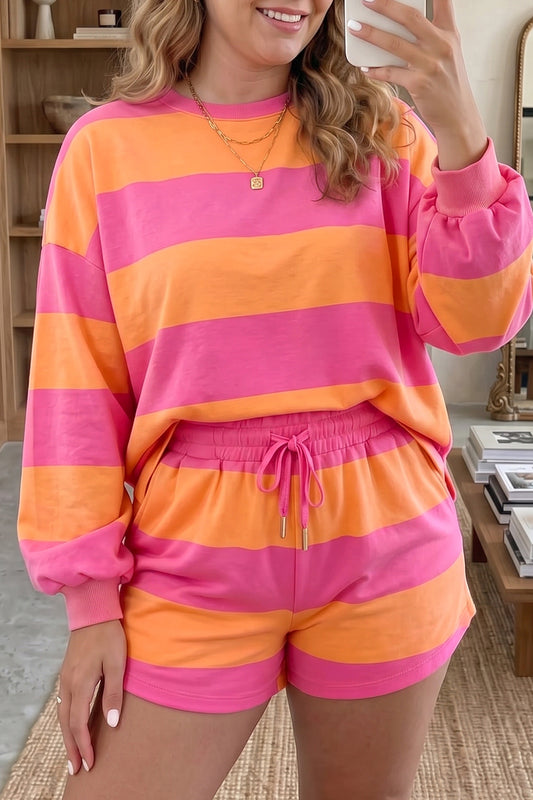 Pink Stripe Plus Size Short Set