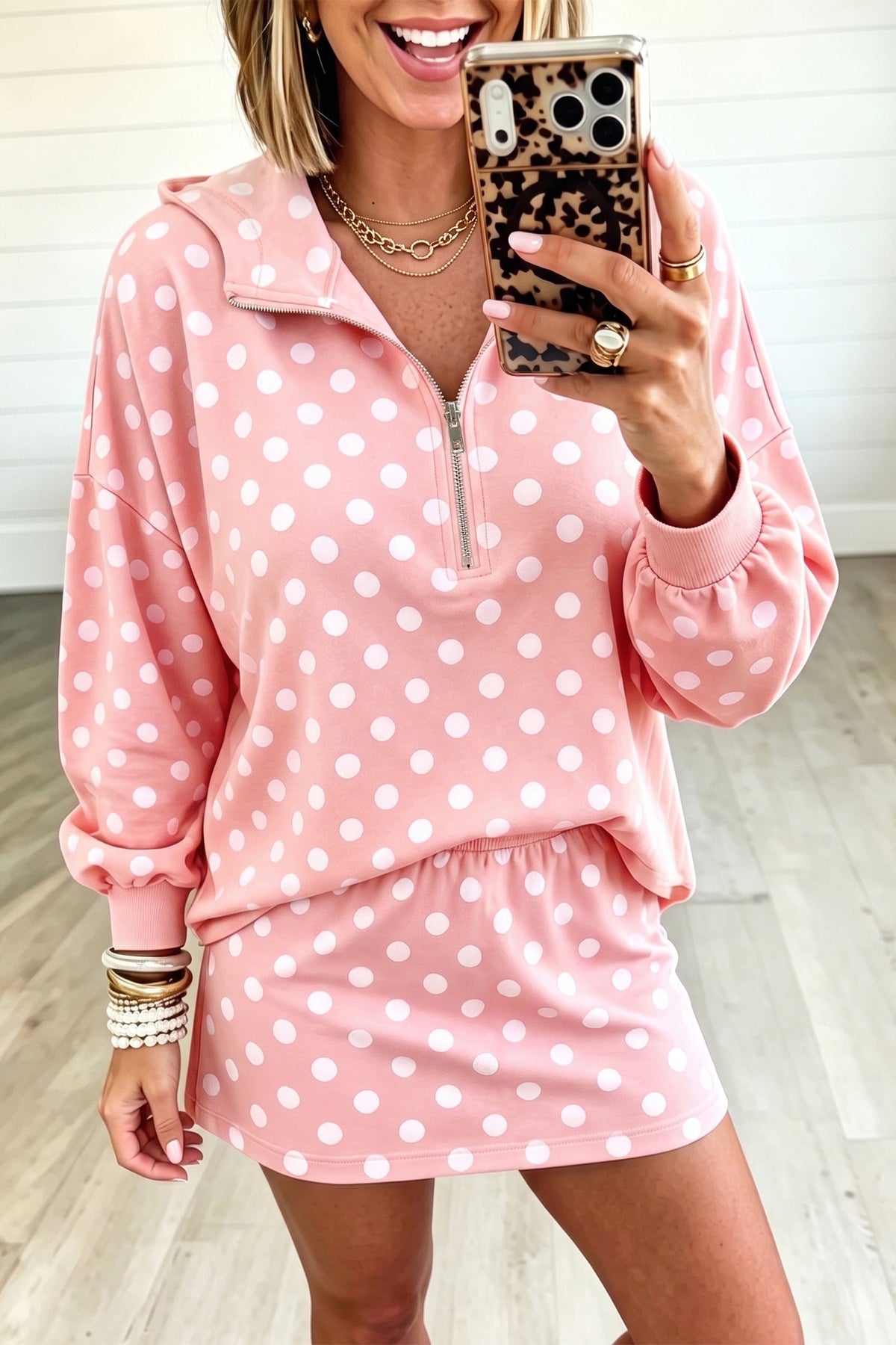 Polka Dot Long Sleeve Top w/Skort Set