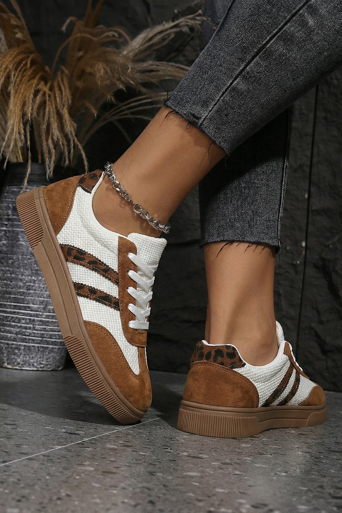 Leopard Patchwork Flat Sneakers