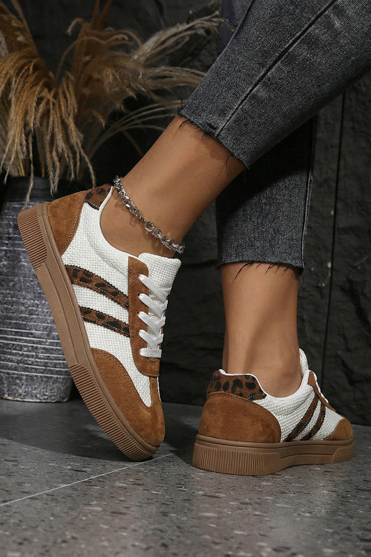 Leopard Patchwork Flat Sneakers