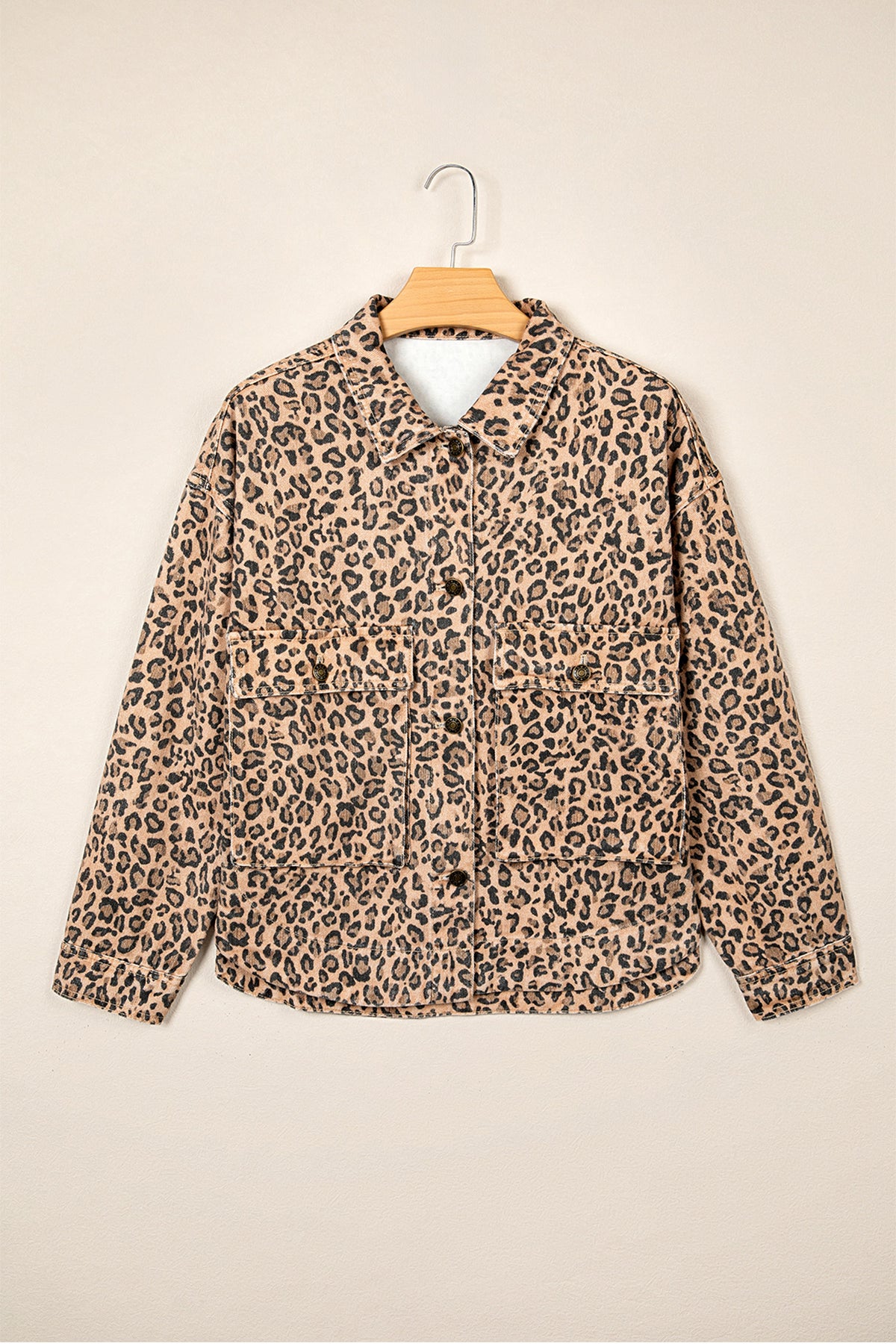 Leopard Print Long Sleeve Denim Jacket