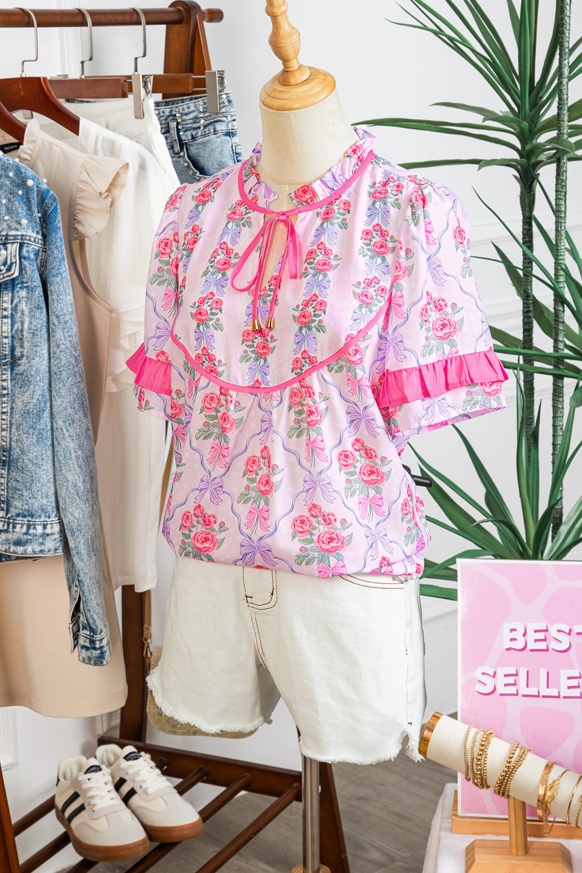 Floral Bow Printed Blouse