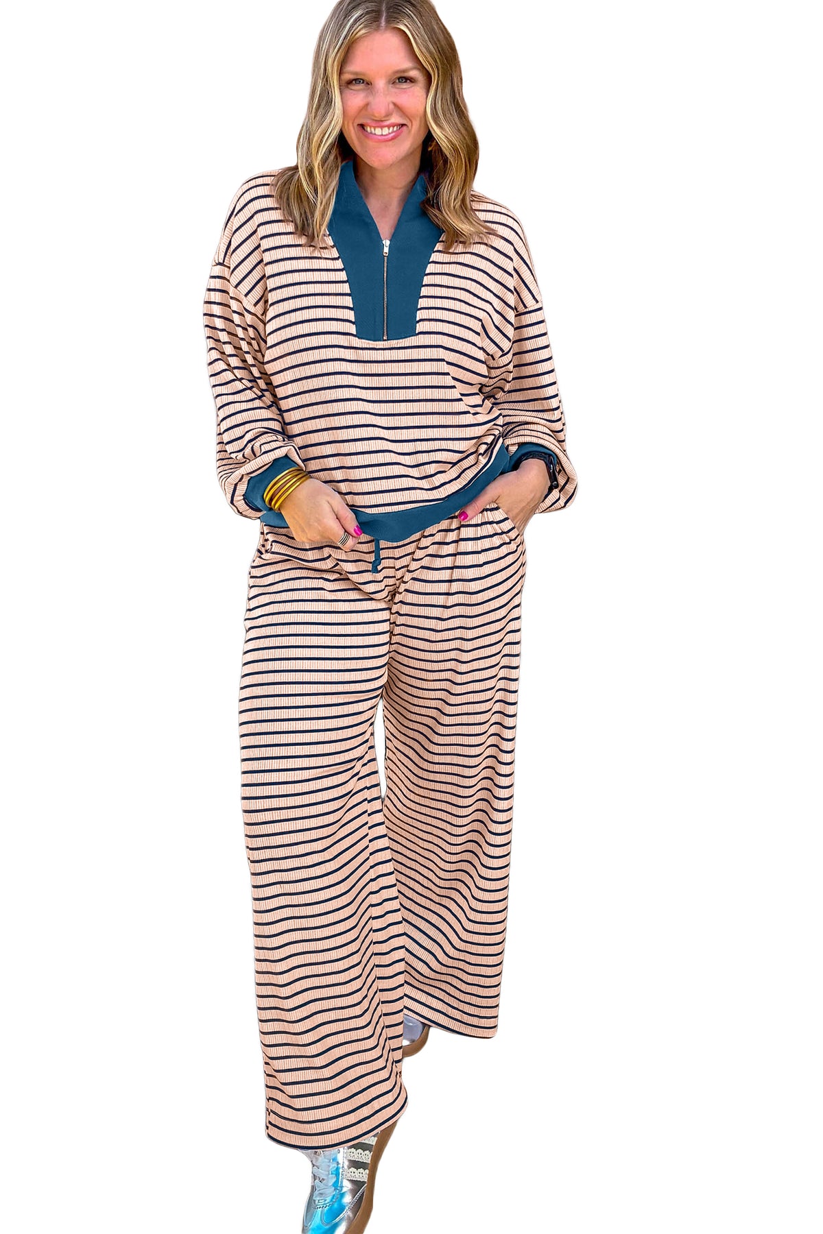 Striped Long Sleeve Plus Size Set