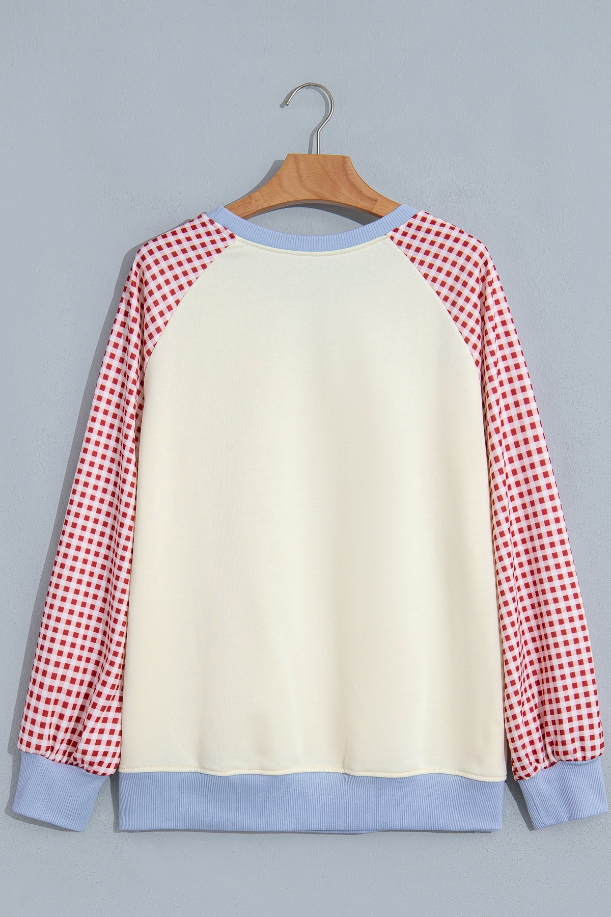 Plaid Sleeve Raglan Pullover Sweatshirt