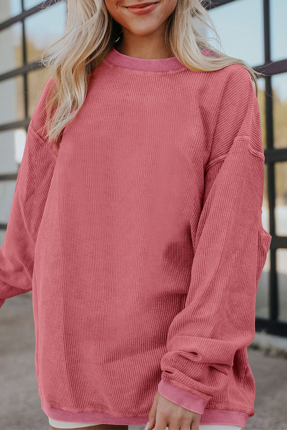 Smoke Gray Corduroy Oversized Sweatshirt