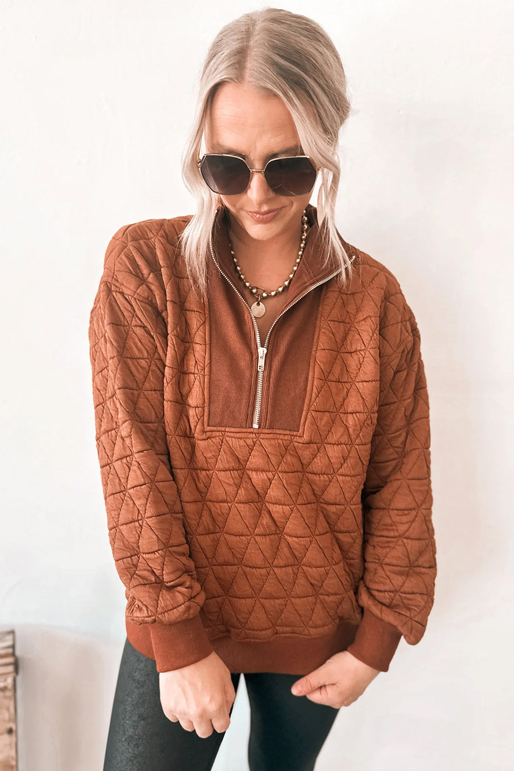 Quilted Half Zipped Sweatshirt