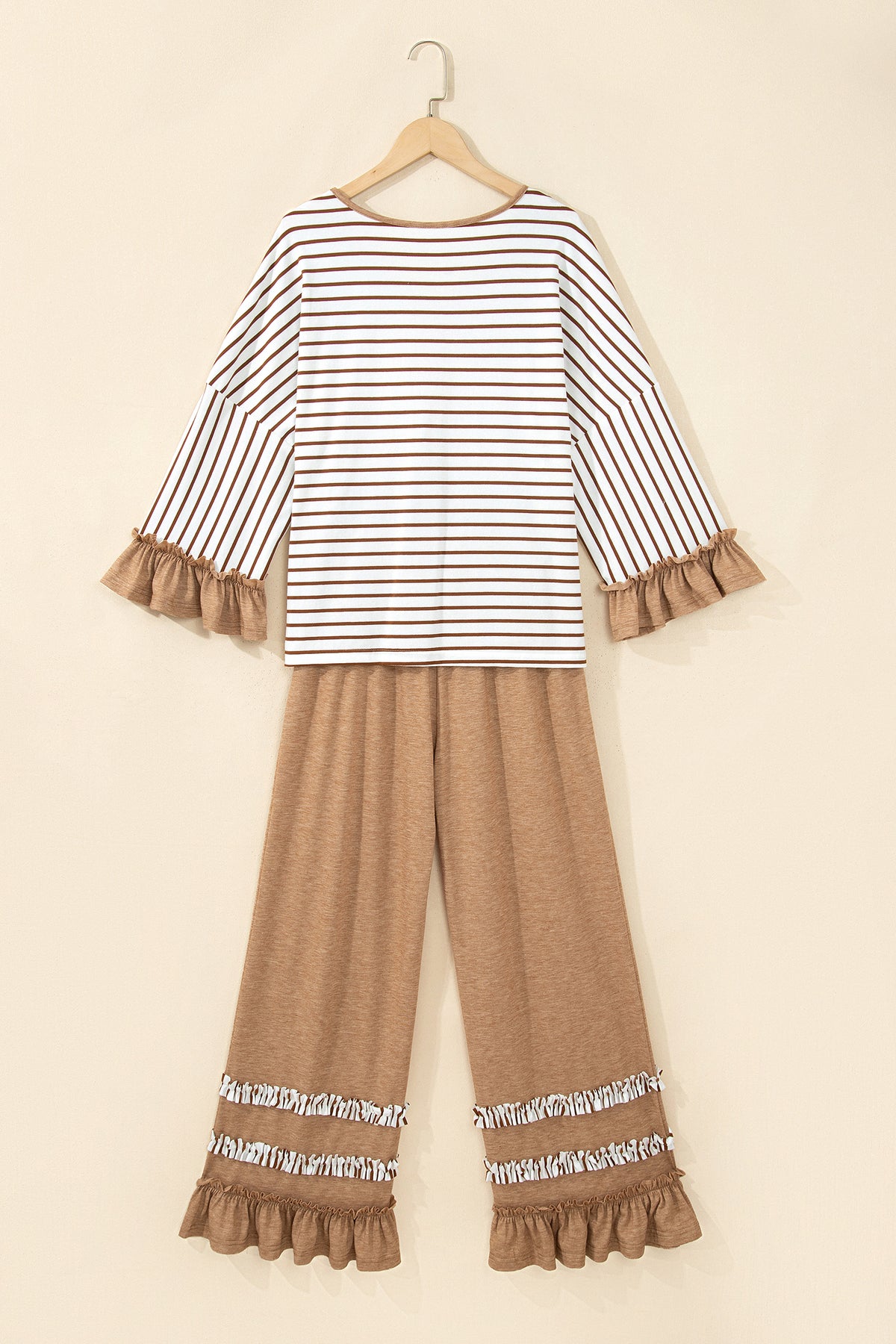 Stripe Ruffle Sleeve Top w/ Pants Set