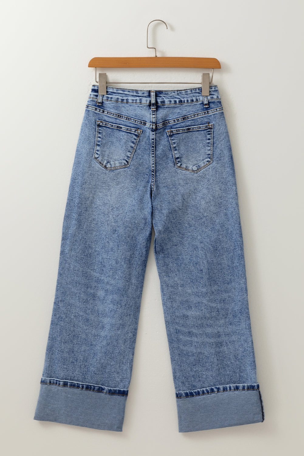 Cuffed Hem Straight High Waist Jeans