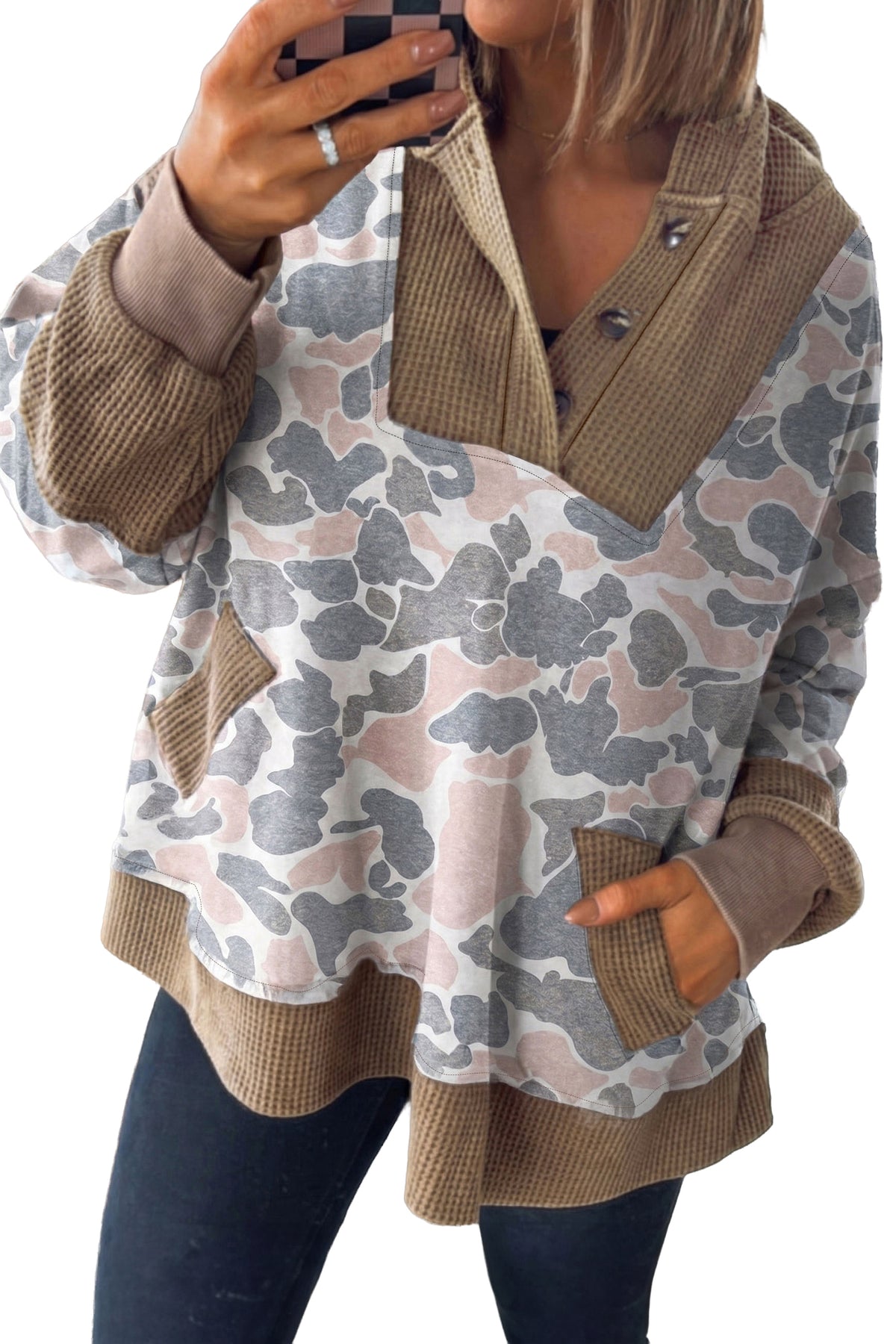 Camouflage Waffle Knit Plus Size Hoodie